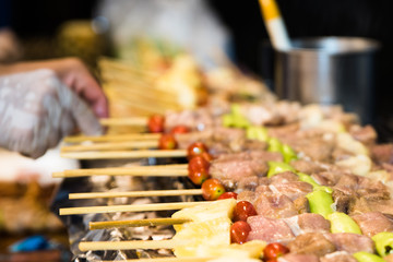 Meat is fried on skewers
