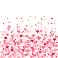 Heart confetti of Valentines petals falling on transparent background. Flower petal in shape of heart confetti for Women's Day 