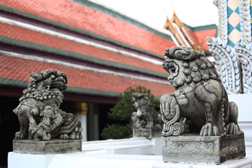 the lion statue of china in temple at thailand