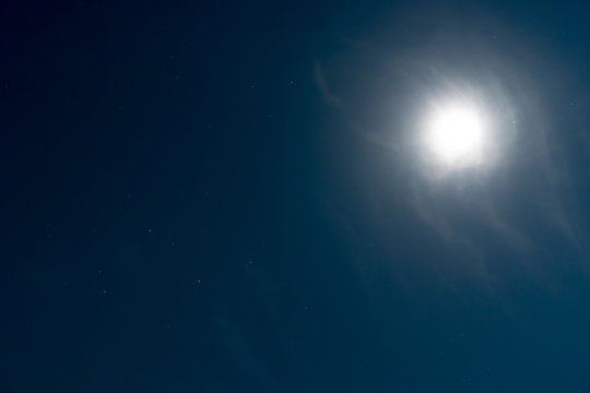 Abstract light of the moon shining at night.And the blurred image of clouds floating in the sky.