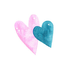 Illustration of hearts isolated on white background. Element watercolor set for Valentine's Day. Card design set.