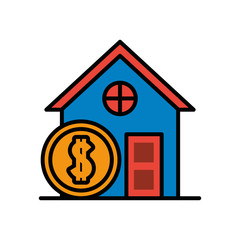 house front facade with coin dollar money