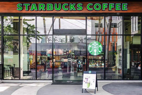 BANGKOK, THAILAND - APRIL 1, 2019: Starbucks Coffee brand inside Shopping Mall, Starbucks is one of the largest international coffee shop chain business worldwide.