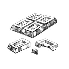 Broken chunks of chocolate hand drawn vector illustration