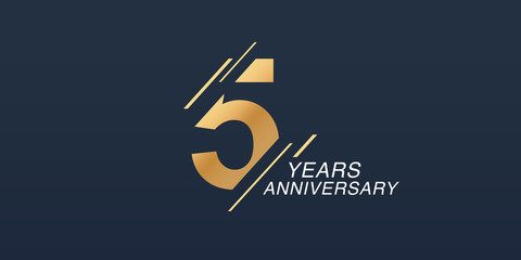 Fototapeta 5 years anniversary vector icon, logo. Graphic design element with golden number obraz