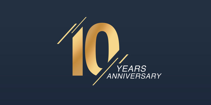 10 years anniversary vector icon, logo. Graphic design element with golden number