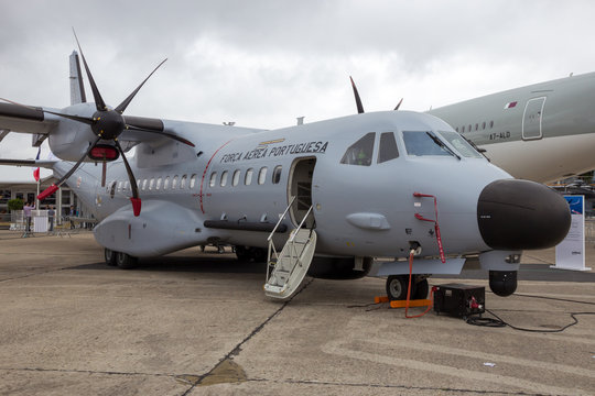 PARIS-LE BOURGET - JUN 18, 2015: Portuguese Air Force EADS Casa C295 military transport aircraft at the 51st International Paris Air show.