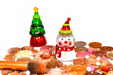 christmas tree and snowman