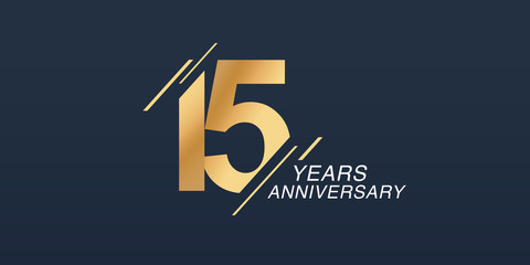 15 years anniversary vector icon, logo. Graphic design element with golden number - obrazy, fototapety, plakaty