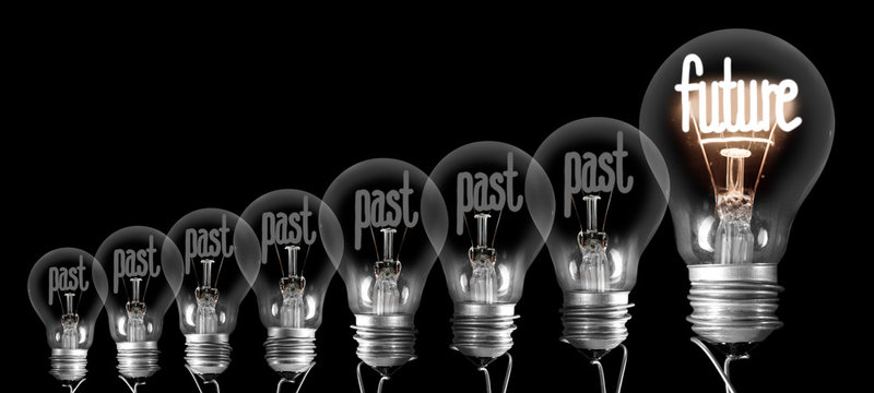 Light Bulbs with Past and Future Concept