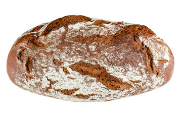 Rye bread loaf on white isolated Top view
