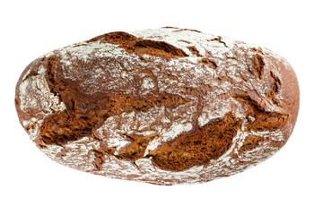 Rye bread with dark crust. Top view of rye bread loaf isolted on white background - obrazy, fototapety, plakaty