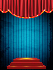 Vintage circus background with Red curtain and podium . Design for presentation, concert, show © darkbird