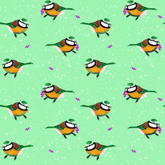 Seamless Birds on a Green Background
