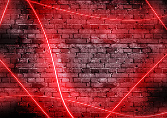 Brick wall frame with red neon for design