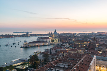 Fototapeta na wymiar Aerial view of the landscapes during sunset in Venice, Italy