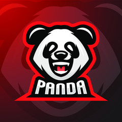 stock vector cute panda mascot logo illustration. logo, badge, esport logo, and emblem with modern illustration concept style.