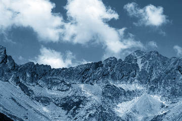 Spectacular mountain scenery, rocky mountains in Slovakia, classic blue monochrome toning
