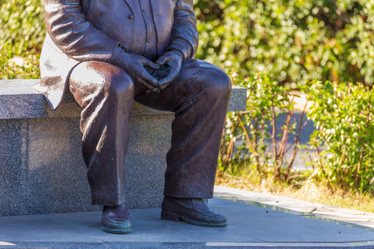 Russia, Samara, 2016: Monument to the famous film director Eldar Ryazanov.