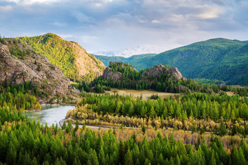 Chuya river valley, autumn mountain landscape. Mountain Altai, Russia