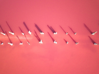 Abstract Composition on Pink Salted Lake. Aerial view of Red, pink salt water