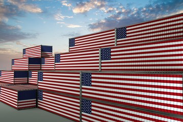 3D illustration Container terminal full of containers with flag of America