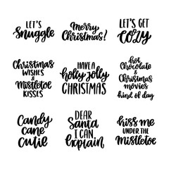 Fototapeta premium Set of 9 hand-drawing inscriptions, for Christmas holidays, winter time. It can be used for a invitation card, brochures, poster and other materials.