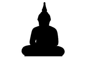 silhouette of buddha isolated on white background.