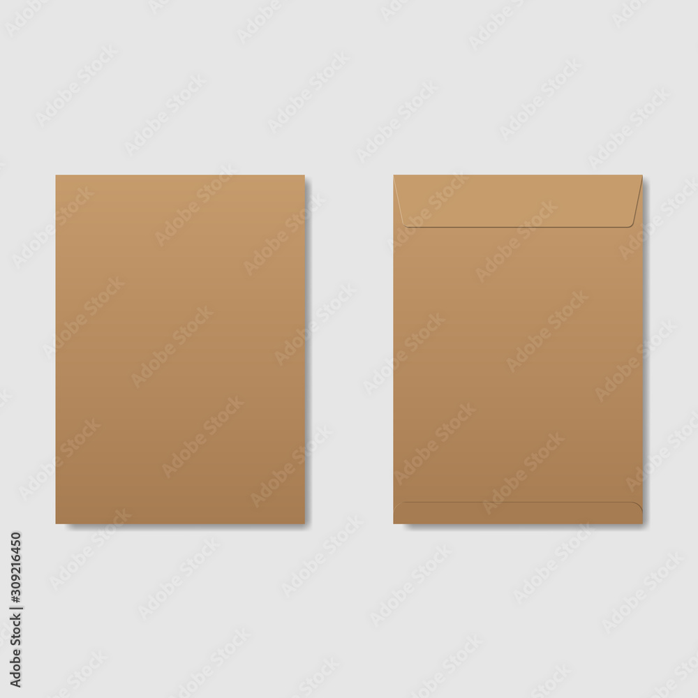Poster vector blank envelopes front and back view. kraft paper envelopes mockup vector isolate on grey back