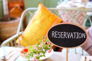 High angle view of a reserved table in a restaurant