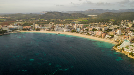 Fototapeta premium The Magaluf beach of Majorca, Spain from the height of bird flight