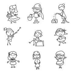 children illustration hand drawing vector happy kids girls happiness concept abstract cartoon character