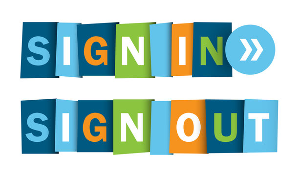 SIGN IN & SIGN OUT colorful vector typography web buttons