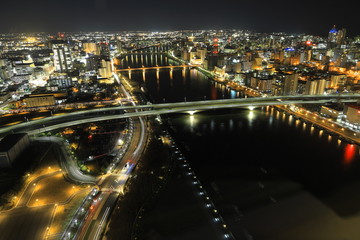 Fototapeta na wymiar Aerial view of Niigata at night, Japan
