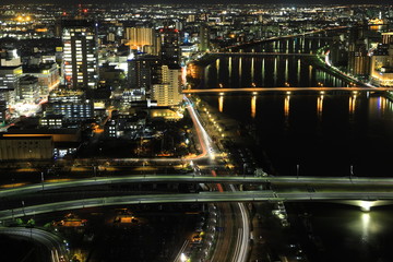Fototapeta na wymiar Aerial view of Niigata at night, Japan
