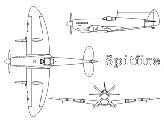 Supermarine Spitfire aircraft WWII outline only. - obrazy, fototapety, plakaty
