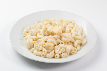 Pasta with butter on a white dish