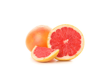 Fresh grapefruits isolated on white background, close up