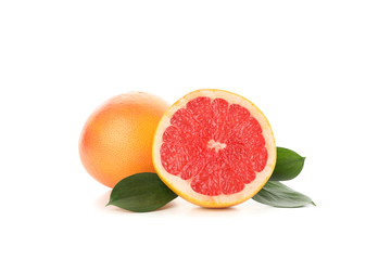 Fresh grapefruits isolated on white background, close up