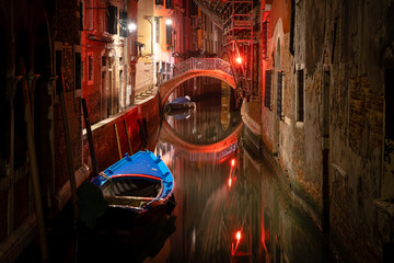 boat docke on a beautiful canal in venice