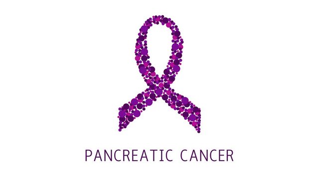 Pancreatic cancer awareness animation. Purple ribbon made of dots on white background. Pancreatitis disease. Medical concept. Motion graphics.