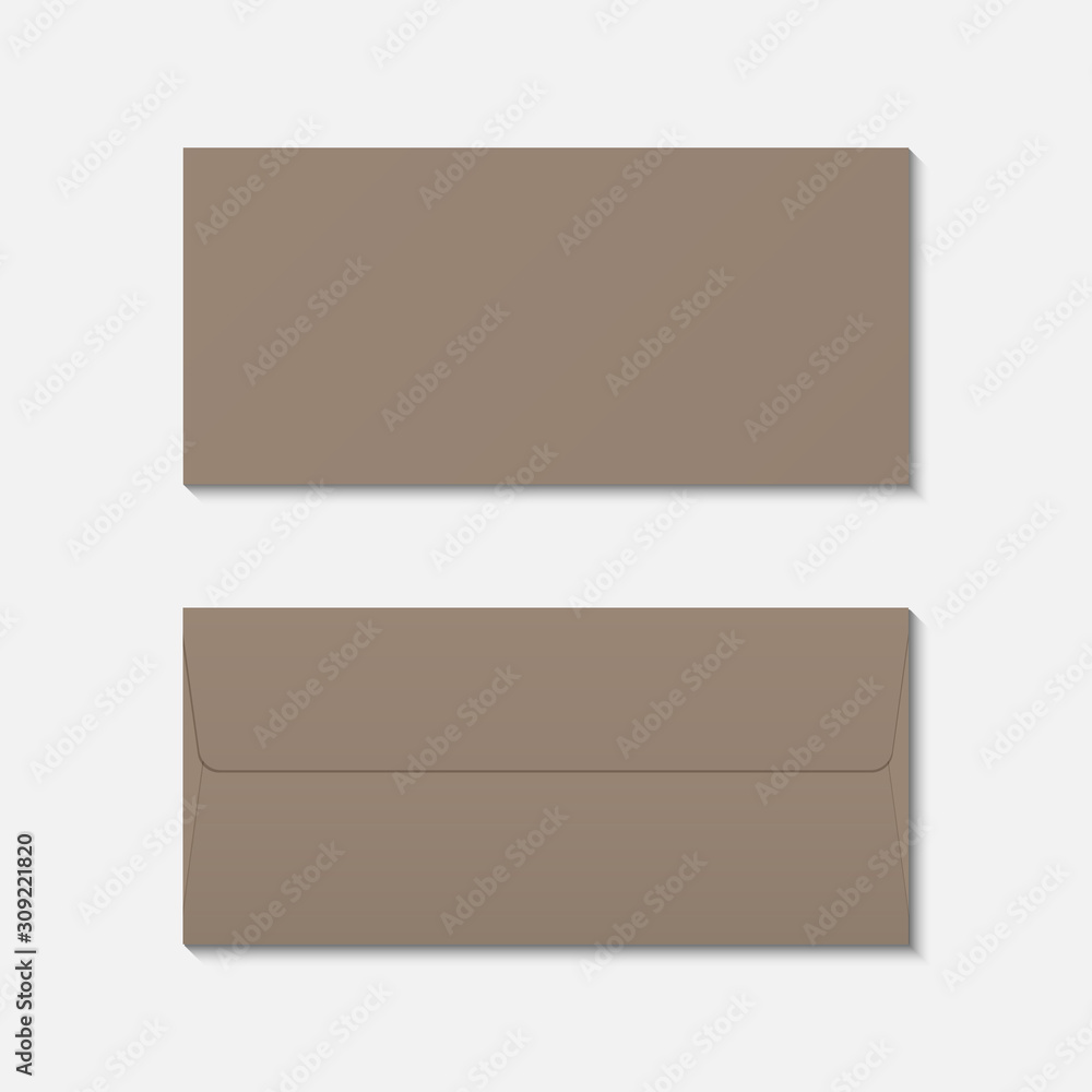 Poster realistic dl envelopes front and back view. envelope mockup. set of two blank realistic envelopes. v