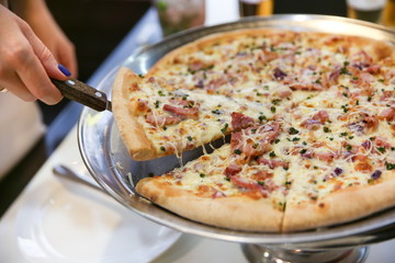 pizza on a tray close up