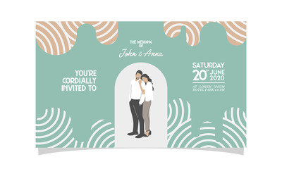 Wedding invitation with couple flat vector charachter. modern design flat vector for marriage. graphic illustration. married concept. Groom and bride card template.