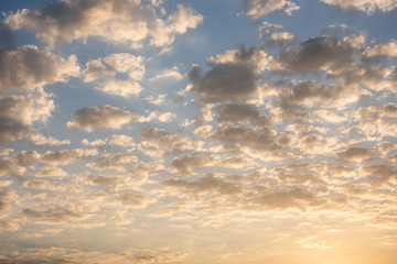 Cloudy sky in evening, Fluffy clouds in sunset