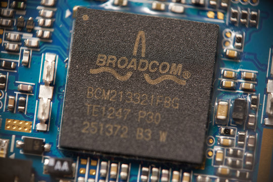 SARANSK, RUSSIA - DECEMBER 11, 2019: A Broadcom chip close up.