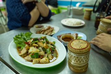 Papaya Salad with thai sausage and spicy corn sausage