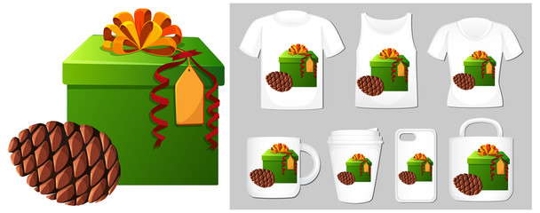 Christmas theme with present and pinecone on product templates