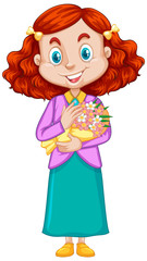 Cute girl with flowers on white background