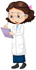 Girl in science gown on white background